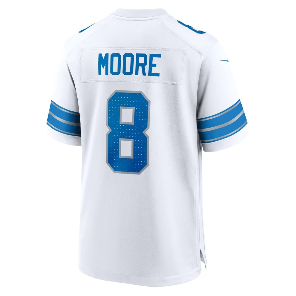 D.Lions #8 Derrick Moore White Game Football jersey Tomch