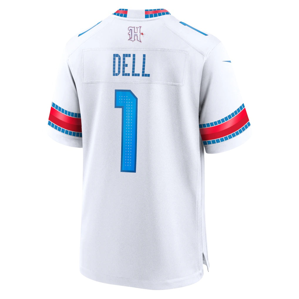 H.Texans #1 Tank Dell White 2026 Rivalries Collection Game Jersey Tomch