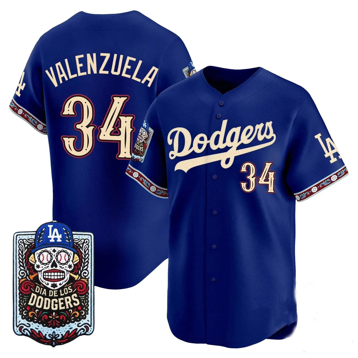 Los Angeles Dodgers #34 Fernando Valenzuela x Dia De Los Muertos Royal 2026 Baseball jersey Tomch