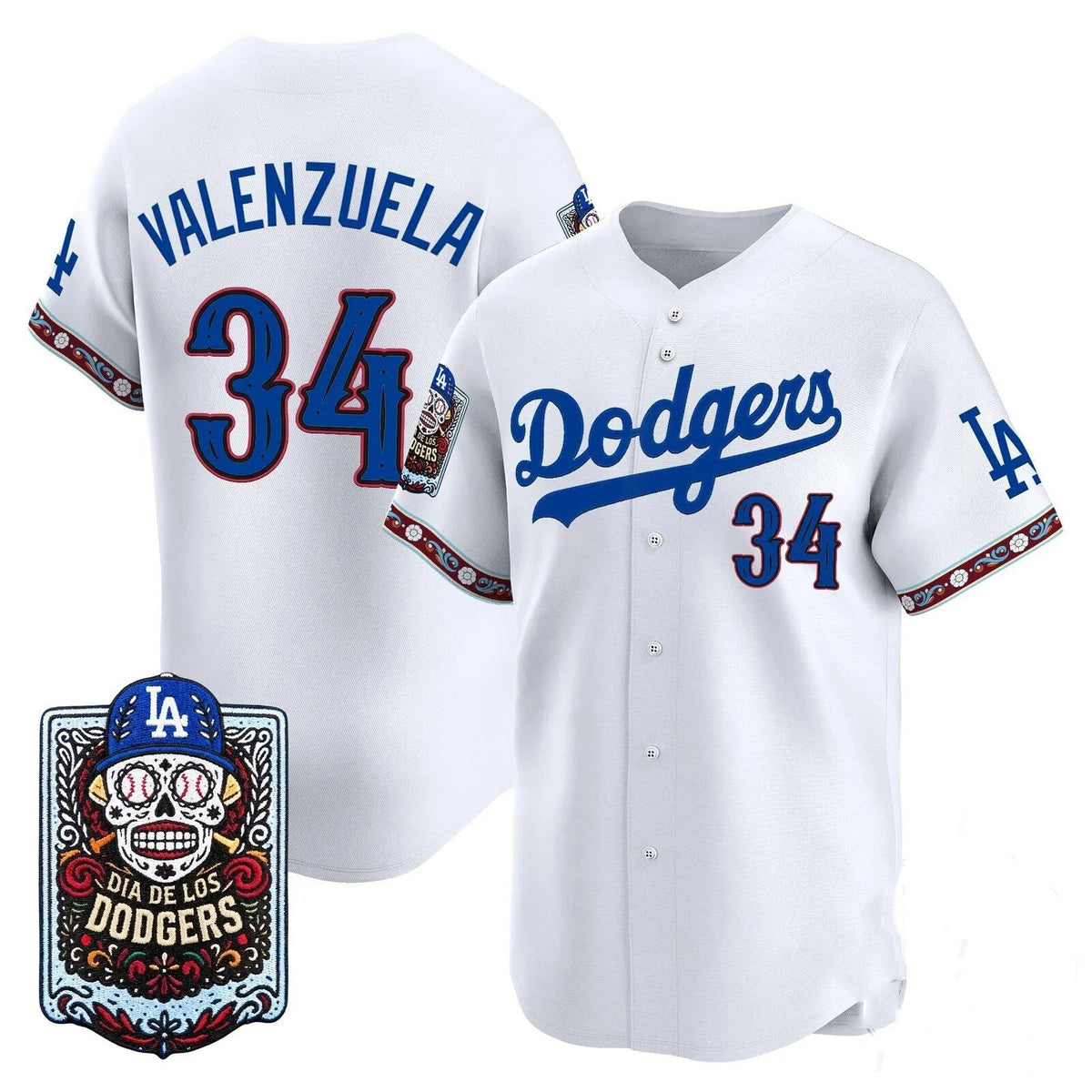 Los Angeles Dodgers #34 Fernando Valenzuela x Dia De Los Muertos White 2026 Baseball jersey Tomch