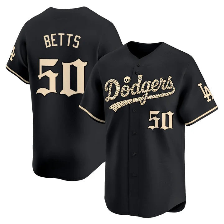 Los Angeles Dodgers #50 Mookie Betts Black 'Halloween Mummy Edition' Premier Limited - Stitched Baseball jersey Tomch