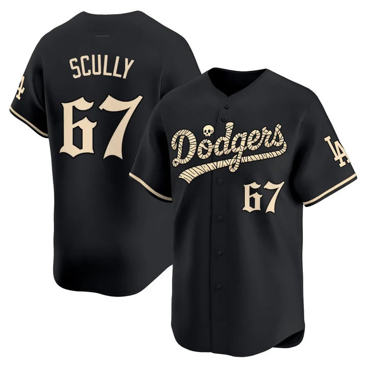 Los Angeles Dodgers #67 Vin Scully Black 'Halloween Mummy Edition' Premier Limited - Stitched Baseball jersey Tomch