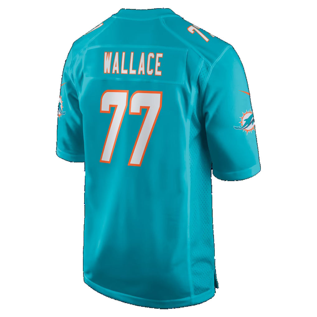 M.Dolphins #77 Caedan Wallace Aqua Tomch Team Game Jersey