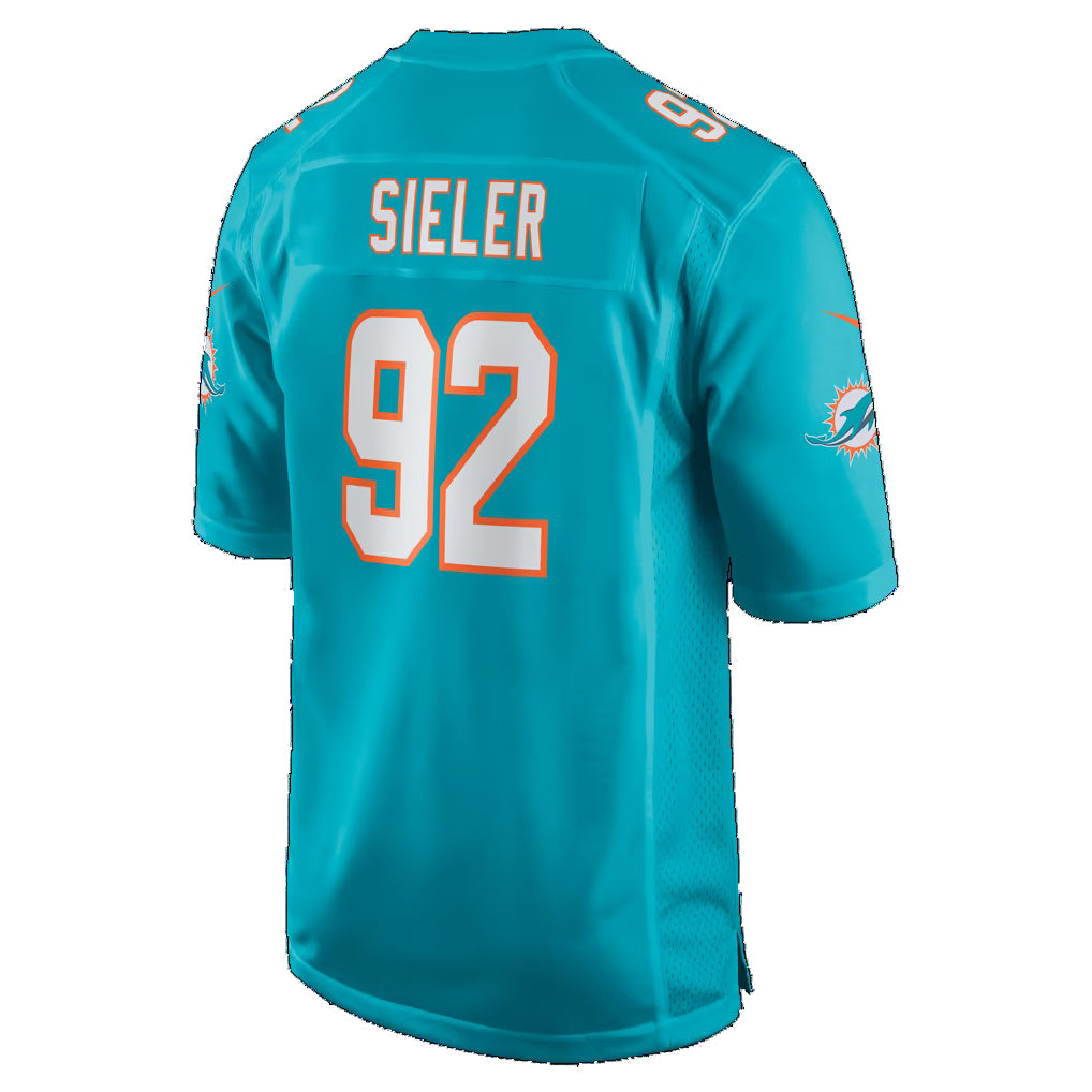 M.Dolphins #92 Zach Sieler Aqua Tomch Game Jersey