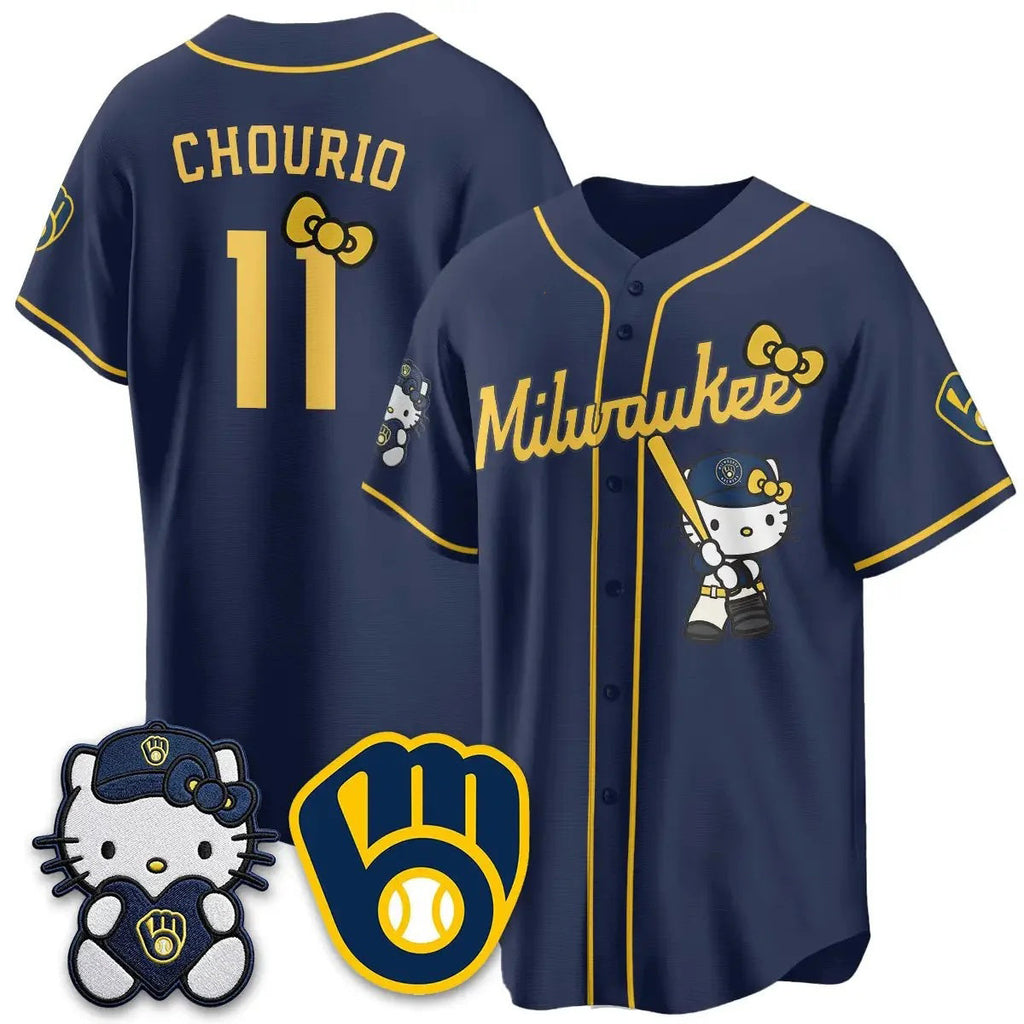 Milwaukee Brewers #11 Jackson Chourio Navy Tomch Meow KT Night Vapor Limited All Stitched Jersey