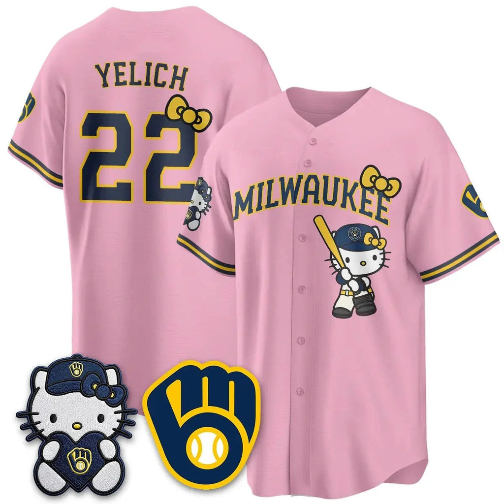 Milwaukee Brewers #22 Christian Yelich Pink Tomch Meow KT Night Vapor Limited All Stitched Jersey