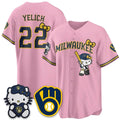 Milwaukee Brewers #22 Christian Yelich Pink Tomch Meow KT Night Vapor Limited All Stitched Jersey