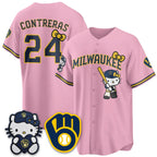 Milwaukee Brewers #24 William Contreras Pink Tomch Meow KT Night Vapor Limited All Stitched Jersey