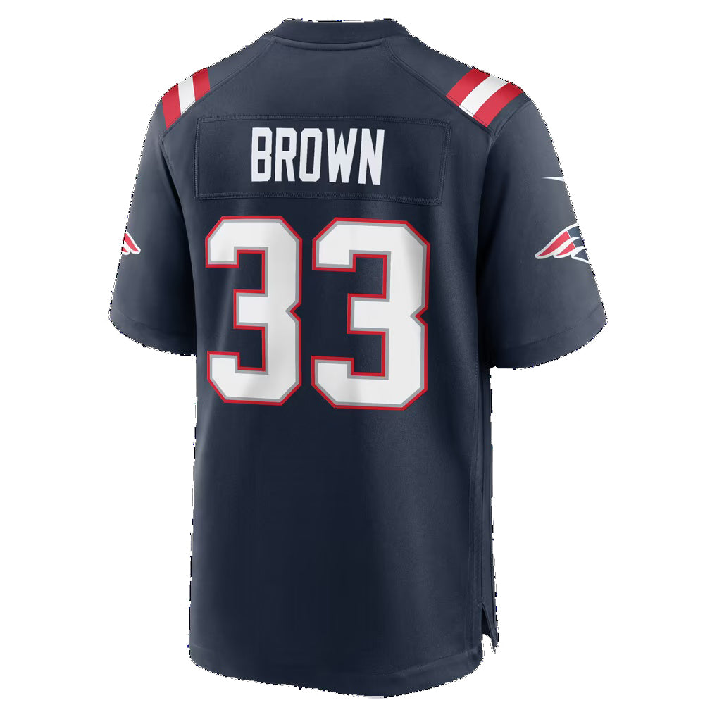 NE.Patriots #33 Mike Brown Navy Team Game Football jersey Tomch