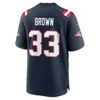 NE.Patriots #33 Mike Brown Navy Team Game Football jersey Tomch