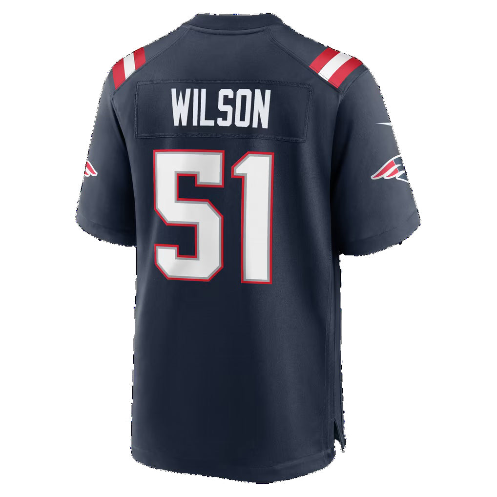 NE.Patriots #51 Riley Wilson Navy Team Game Football jersey Tomch