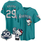 Seattle Mariners #29 Cal Raleigh Meow KT Night Cream Tomch Limited Jersey - All Stitched V2