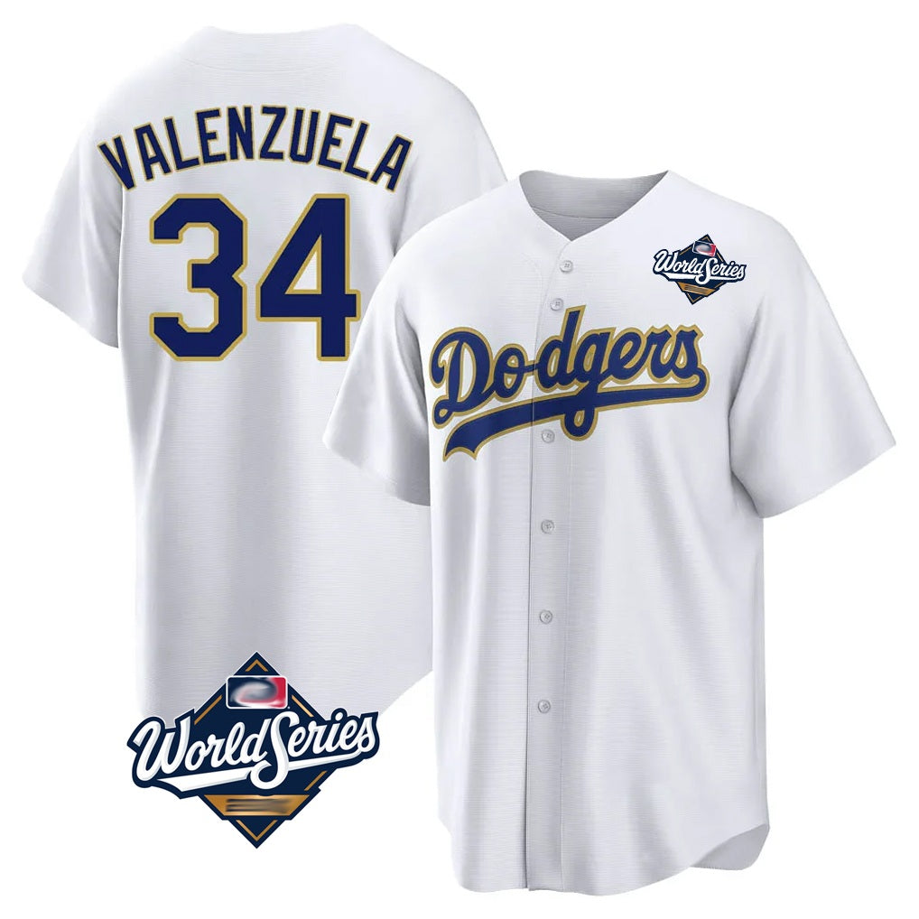 Los Angeles Dodgers #34 Fernando Valenzuela Player Gold White Tomch World Series 2026 Collection Stadium Game Stitched Jerseys