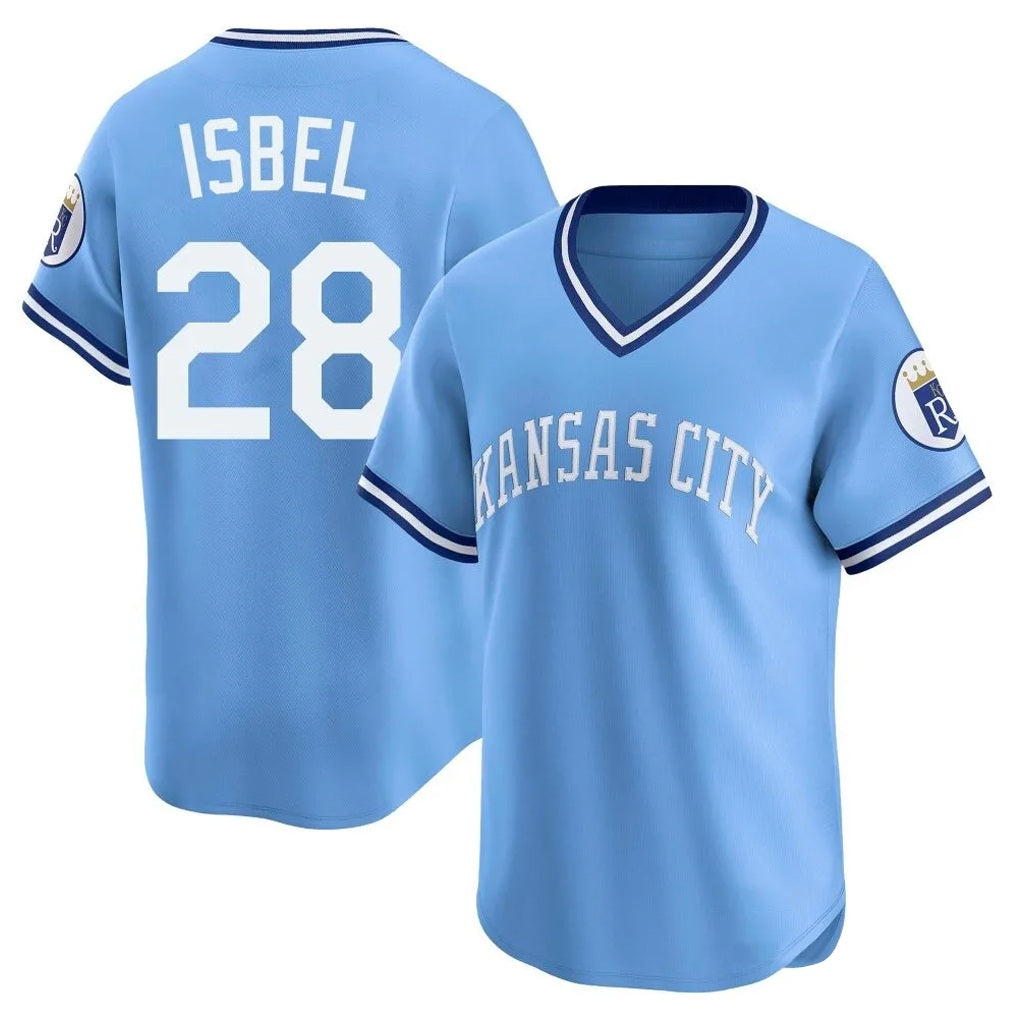 Kansas City Royals #28 Kyle Isbel Player Light Blue Tomch Limited Throwback Cooperstown Collection T-shirt Stitched Jerseys