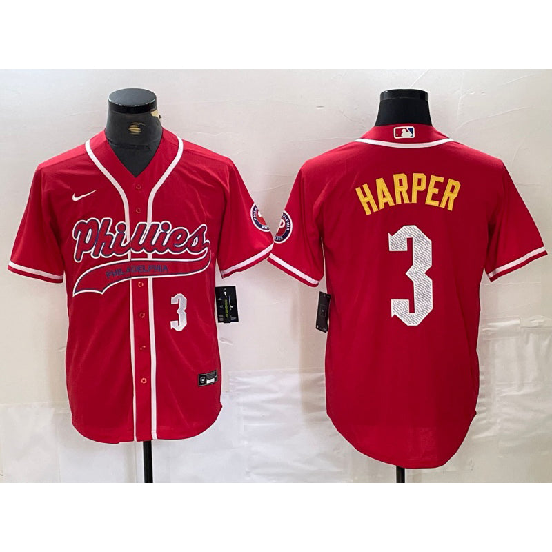 Philadelphia Phillies #3 Bryce Harper Number Red Tomch Cool Base Stitched Jerseys