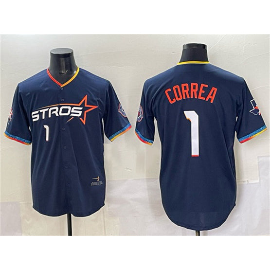 Houston Astros #1 Carlos Correa Navy Thaam 2025 City Connect With Texas Patch Limited Stitched Jersey