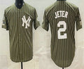New York Yankees #2 Derek Jeter Olive Tomch Pinstripe 2026 Armed Forces Day Salute To Service Jersey