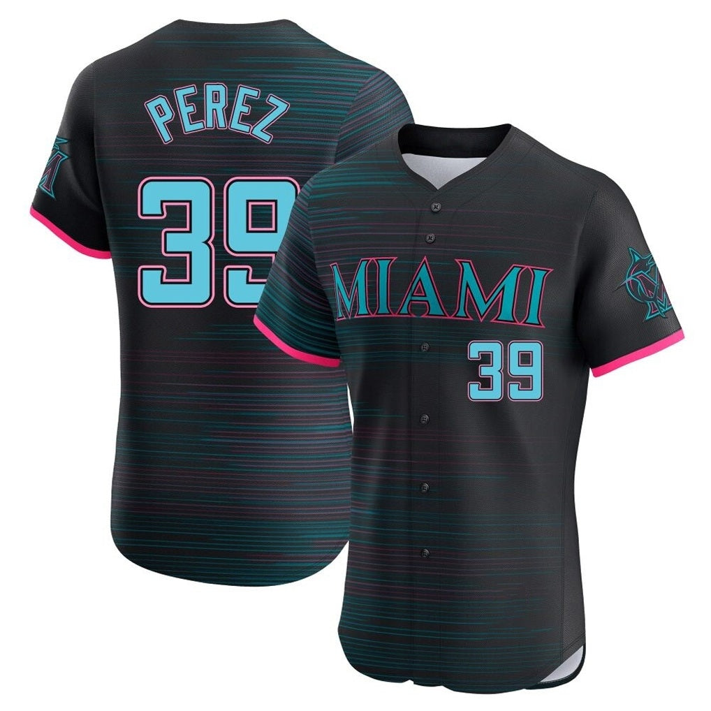 Miami Marlins #39 Eury Perez Player Black Tomch City Connect Home Limited Elite Stitched Jerseys