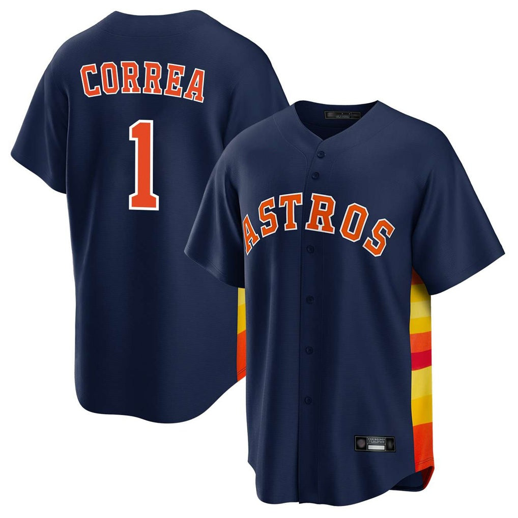 Houston Astros #1 Carlos Correa Player Navy Tomch Home Game Stitched Jerseys
