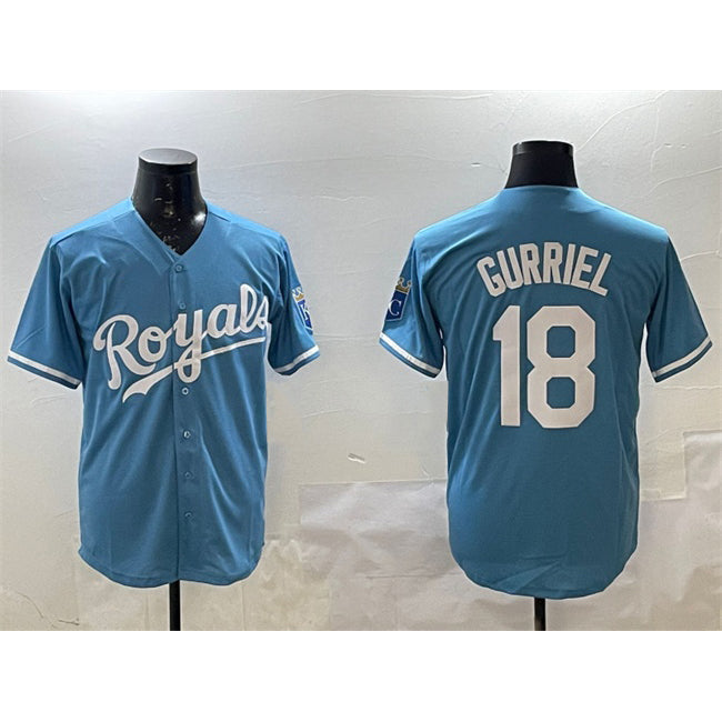 Kansas City Royals #18 Yuli Gurriel Blue Tomch Cool Base Stitched Jersey