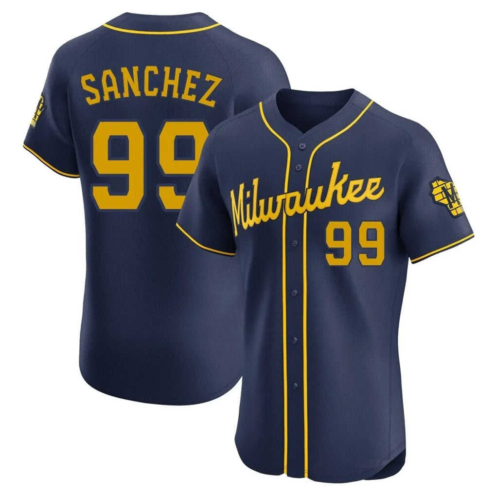 Milwaukee Brewers #99 Gary Sanchez Player Navy Tomch Home Limited Elite Stitched Jerseys