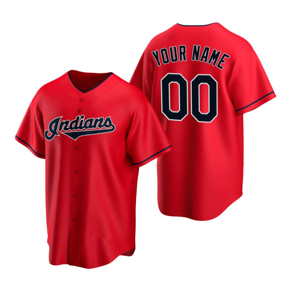 Custom Cleveland Indians Red Tomch Stitched Cool Base Jersey