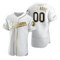 Custom Cleveland Indians White Tomch Stitched Flex Base Golden Edition Jersey