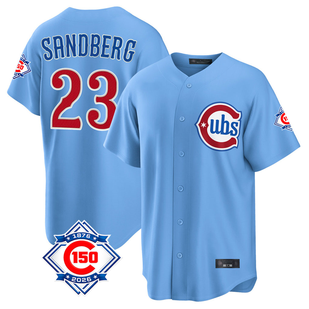 Chicago Cubs #23 Ryne Sandberg Player Light Blue Tomch 150th Anniversary Home Game Stitched Jerseys
