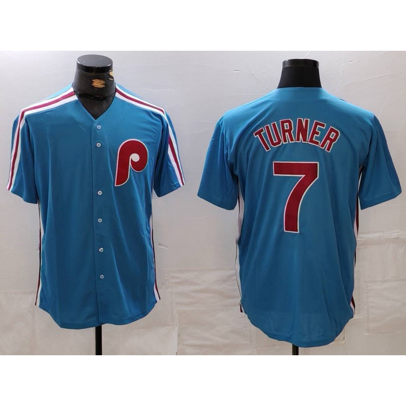 Philadelphia Phillies #7 Trea Turner Blue Tomch Cooperstown Throwback Cool Base Jersey