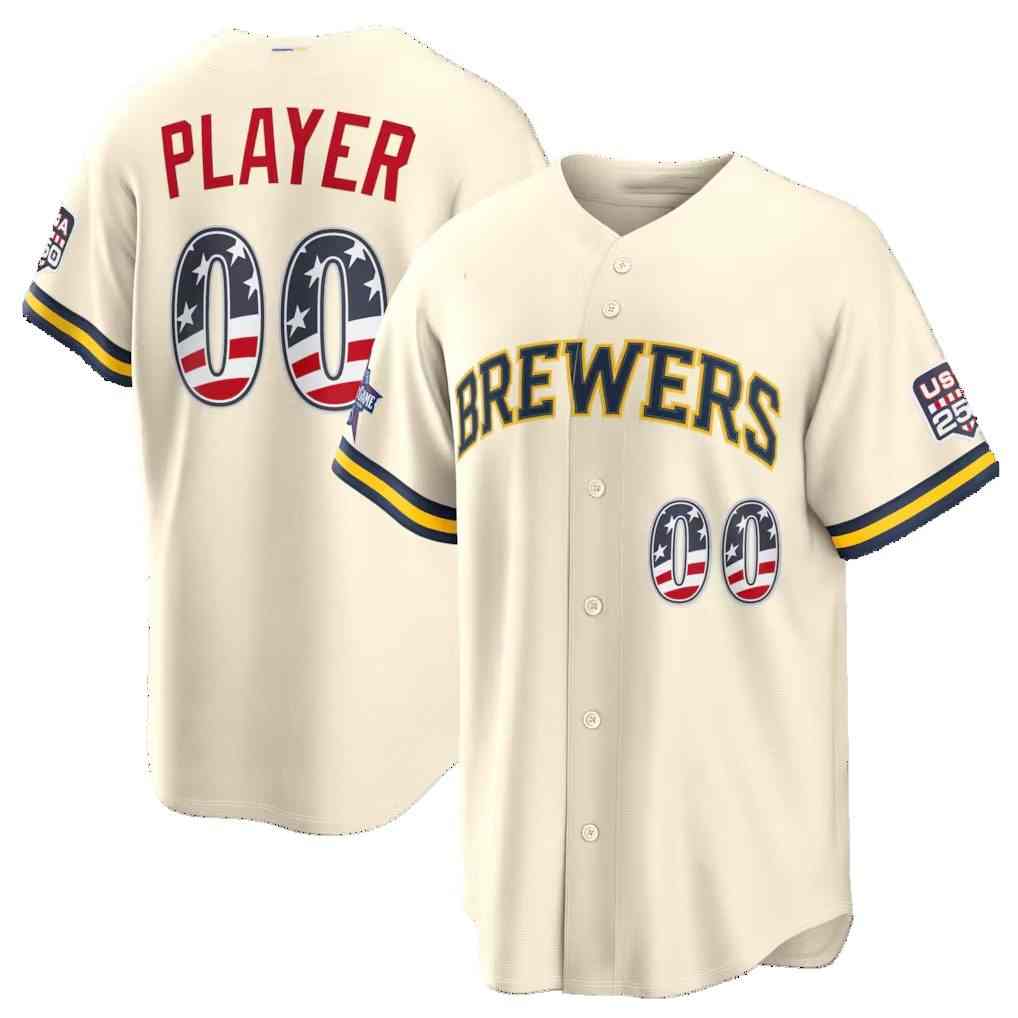 Custom Milwaukee Brewers 2026 All-Star Edition Stars & Stripes Cream Tomch Stadium Pick-A-Player Jersey