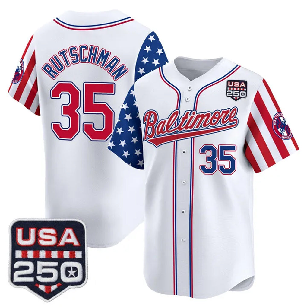 Baltimore Orioles #35 Adley Rutschman Player White Tomch USA 250 Independence Day Vapor Premier Limited Home Game Stitched Jerseys