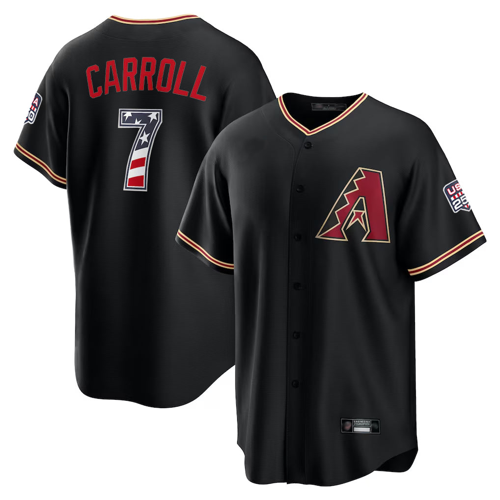 Arizona Diamondbacks #7 Corbin Carroll Player Black Tomch USA 250 Fourth of July Game Home Stitched Jerseys