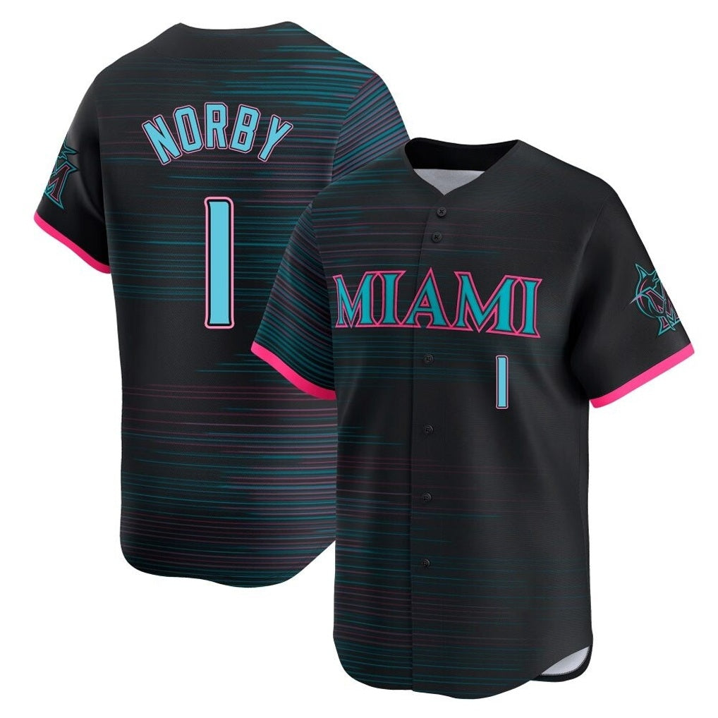 Miami Marlins #1 Connor Norby Player Black Tomch City Connect Home Limited Stitched Jerseys