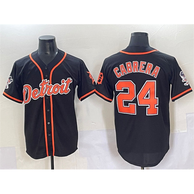 Detroit Tigers #24 Miguel Cabrera Black Thaam With Patch Cool Base Stitched Jersey