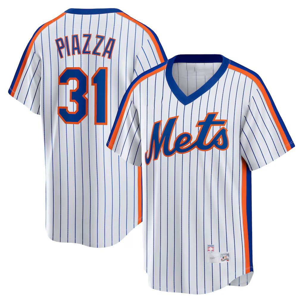New York Mets #31 Mike Piazza White Tomch Home Cooperstown Collection Player Jersey