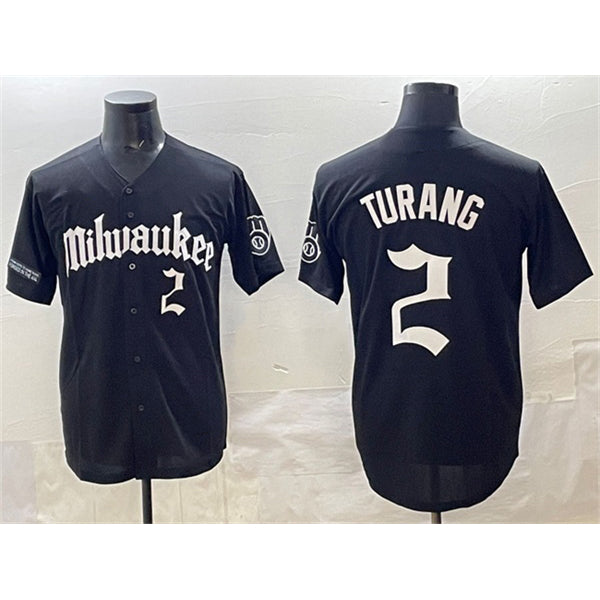 Milwaukee Brewers #2 Brice Turang Black Tomch 'Gothic 414 Shadows Edition' Vapor Premier Limited Stitched Jersey