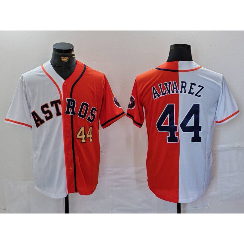 Houston Astros #44 Yordan Alvarez Number White Orange Thaam Split Stitched Jersey