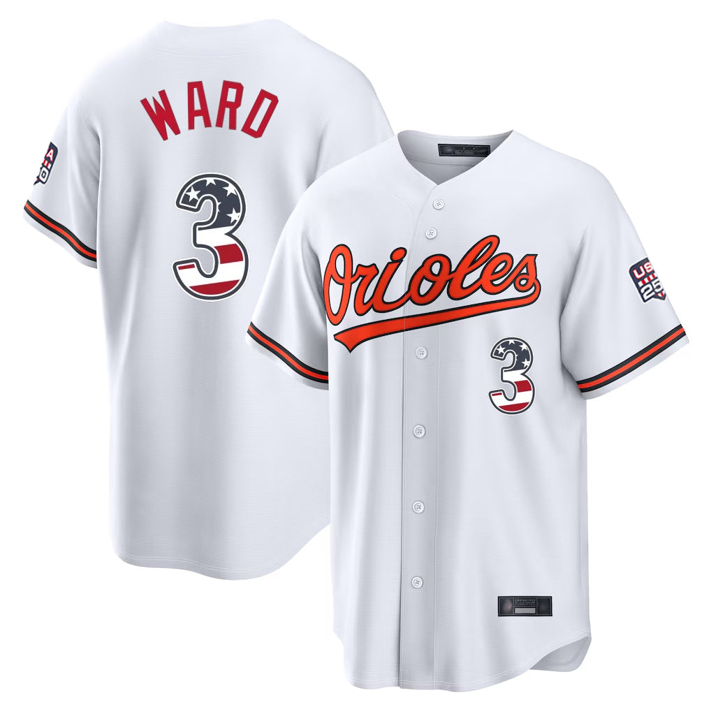 Baltimore Orioles #3 Taylor Ward Player White Tomch USA 250 Fourth of July Home Game Stitched Jerseys