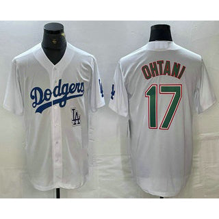 Los Angeles Dodgers #17 Shohei Ohtani White Green Thaam Stitched Cool Base Jersey 2