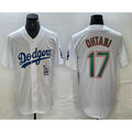Los Angeles Dodgers #17 Shohei Ohtani White Green Thaam Stitched Cool Base Jersey 2