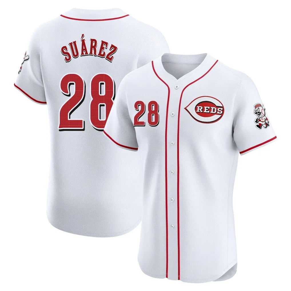 Cincinnati Reds #28 Eugenio Su¨¢rez Player White Tomch Limited Elite Home Stitched Jerseys