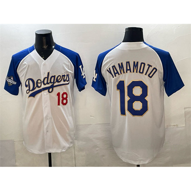 Los Angeles Dodgers #18 Yoshinobu Yamamoto White Royal Thaam 2025 World Series Patch Limited Stitched Jersey