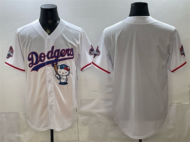 Los Angeles Dodgers Blank White Tomch Hello Kitty Night 2025 World Series Champions Patch Stitched Jersey