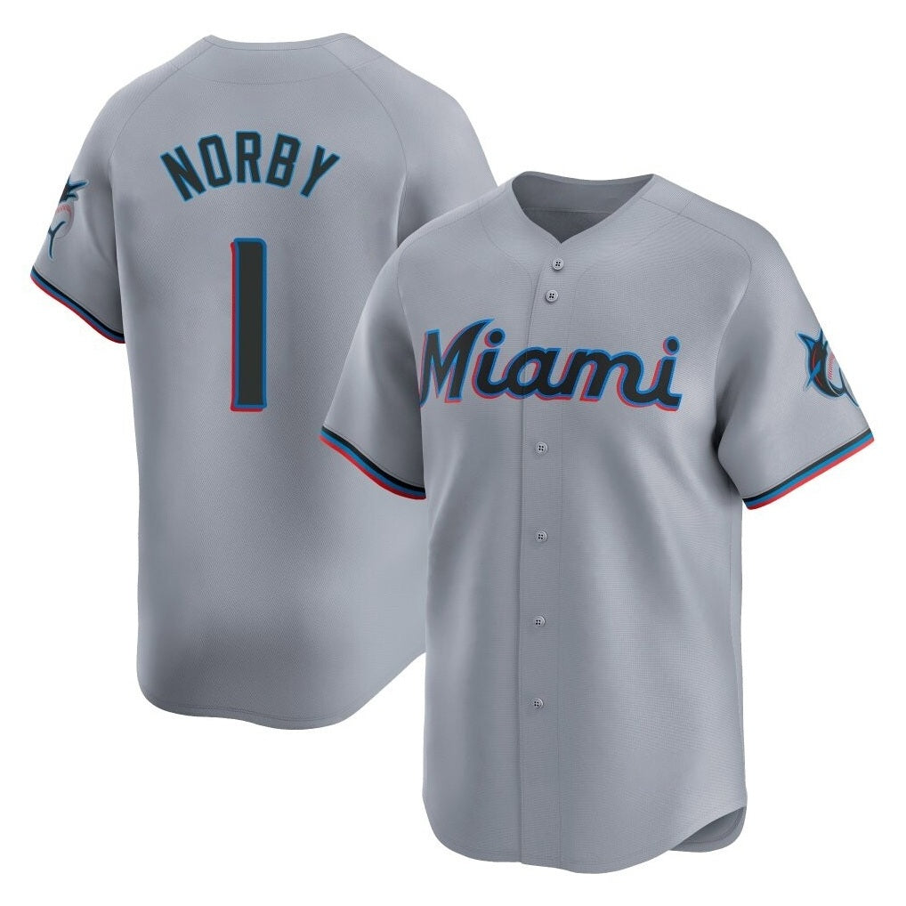 Miami Marlins #1 Connor Norby Player Gray Tomch Home Limited Stitched Jerseys