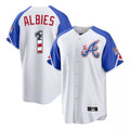 Atlanta Braves #1 Ozzie Albies Player White Tomch USA 250 Fourth Of July City Connect Home Game Stitched Jerseys
