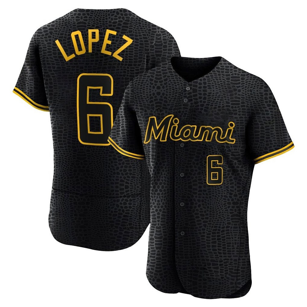 Miami Marlins #6 Otto Lopez Player Black Tomch Snake Skin City Home Limited Elite Stitched Jerseys