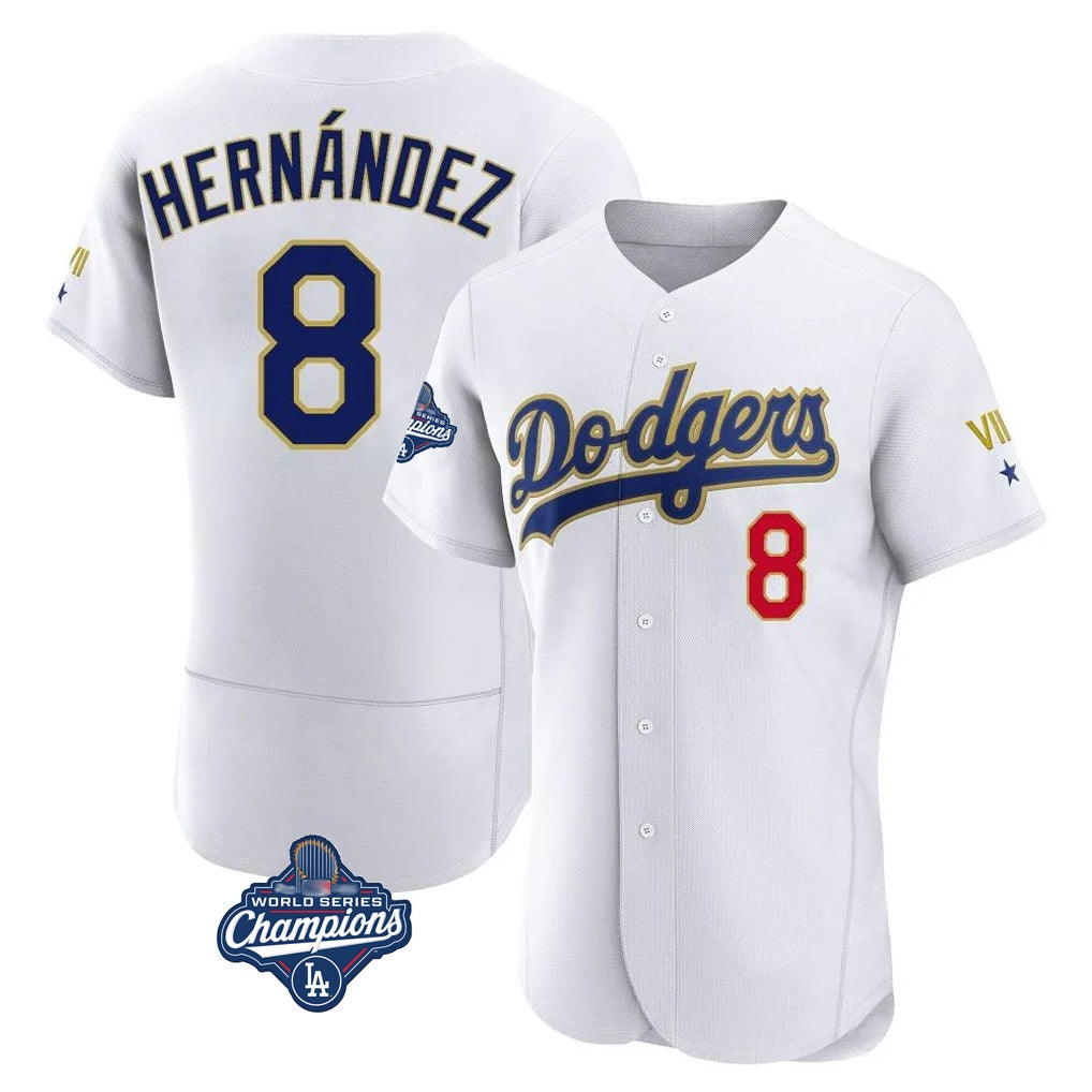 Los Angeles Dodgers #8 Enrique Hern¨¢ndez Player Gold White Tomch World Series Meet 2026 Collection Stadium Limited Elite Stitched Jerseys