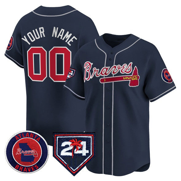 Custom Atlanta Braves Navy Tomch 2024 Spring Training Patch Limited Stitched Jersey