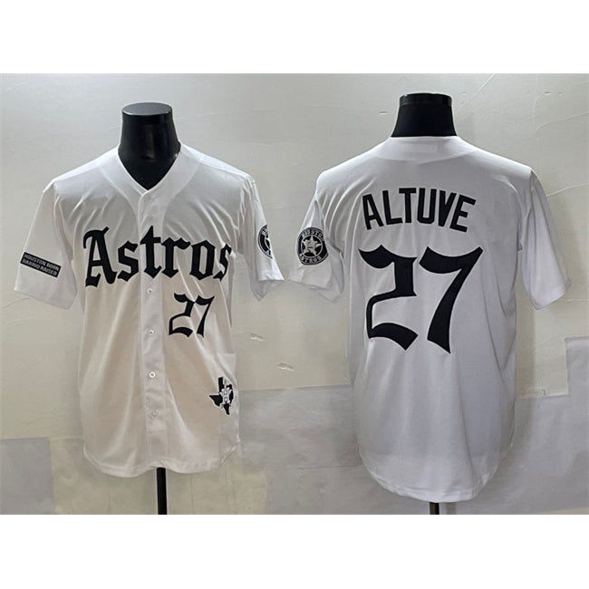 Houston Astros #27 Jose Altuve White Thaam Gothic 'Houston Born Barrio Raised' Limited Stitched Jersey