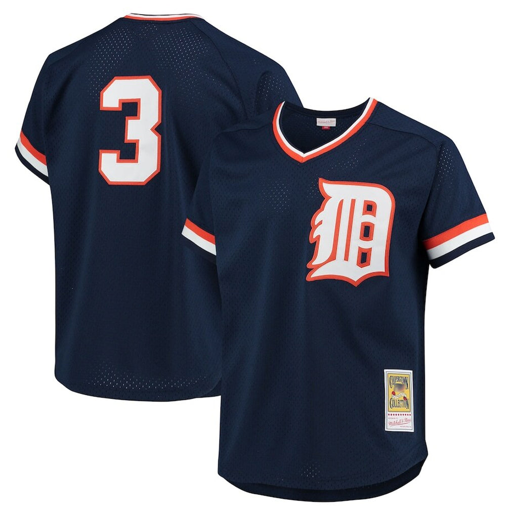 Detroit Tigers #3 Alan Trammell Player Navy Tomch Mitchell & Ness 1984 Mesh Batting Practice  T-shirt Stitched Jerseys